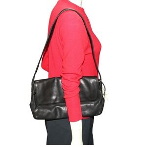 Rolfs Black Leather Flap Shoulder Bag Vintage 1990s